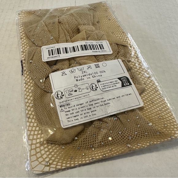 Plus Size Rhinestone Fishnet Nude Pantyhose 2XL - Picture 4 of 4